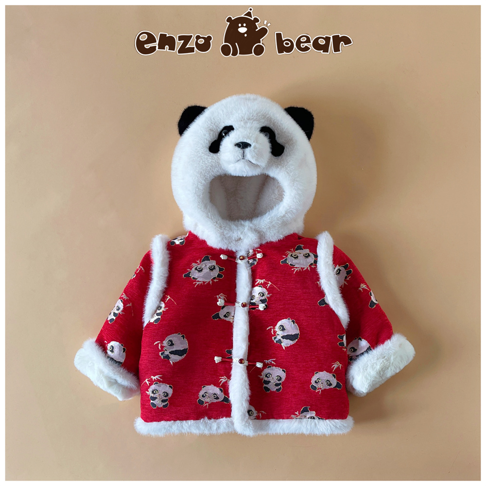 Enzo Bear 年服花花 儿童高定款连帽加绒加厚新中式外套 EZD2426