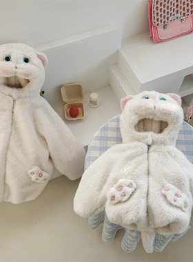 恩佐熊 儿童高定款连帽加绒加厚小猫咪毛毛外套 EZD2431