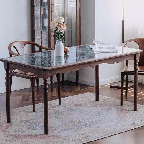 黑胡桃木多功能岩板餐桌吃饭桌