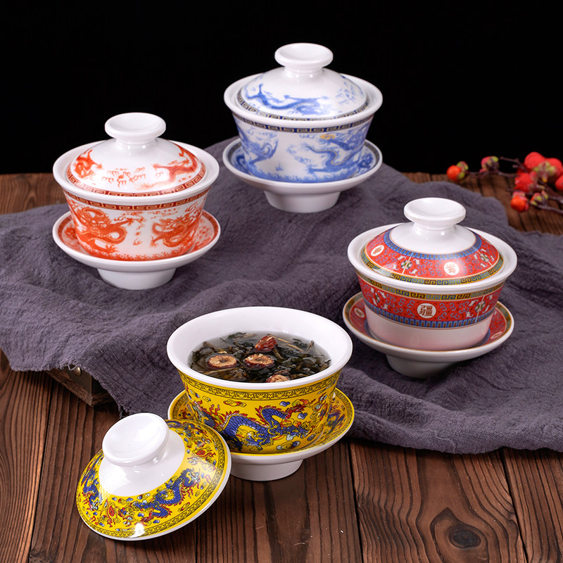 Pot shops Dedicated Tea cup Flower cup Retro Chinese style Three talents Cover bowl teacup A5 Porcelain melamine tablewarein the Tableware , Tea set , Tureen  category - from Buy2taobao.com to provide professional Taobao agent buy service