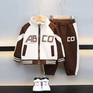 2025新款春秋时尚休闲儿童字母ABCD棒球服立领长袖两件套套装