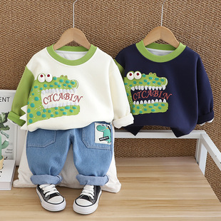 2025新款男童卡通可爱鳄鱼儿童宝宝卫衣卫裤长袖休闲套装