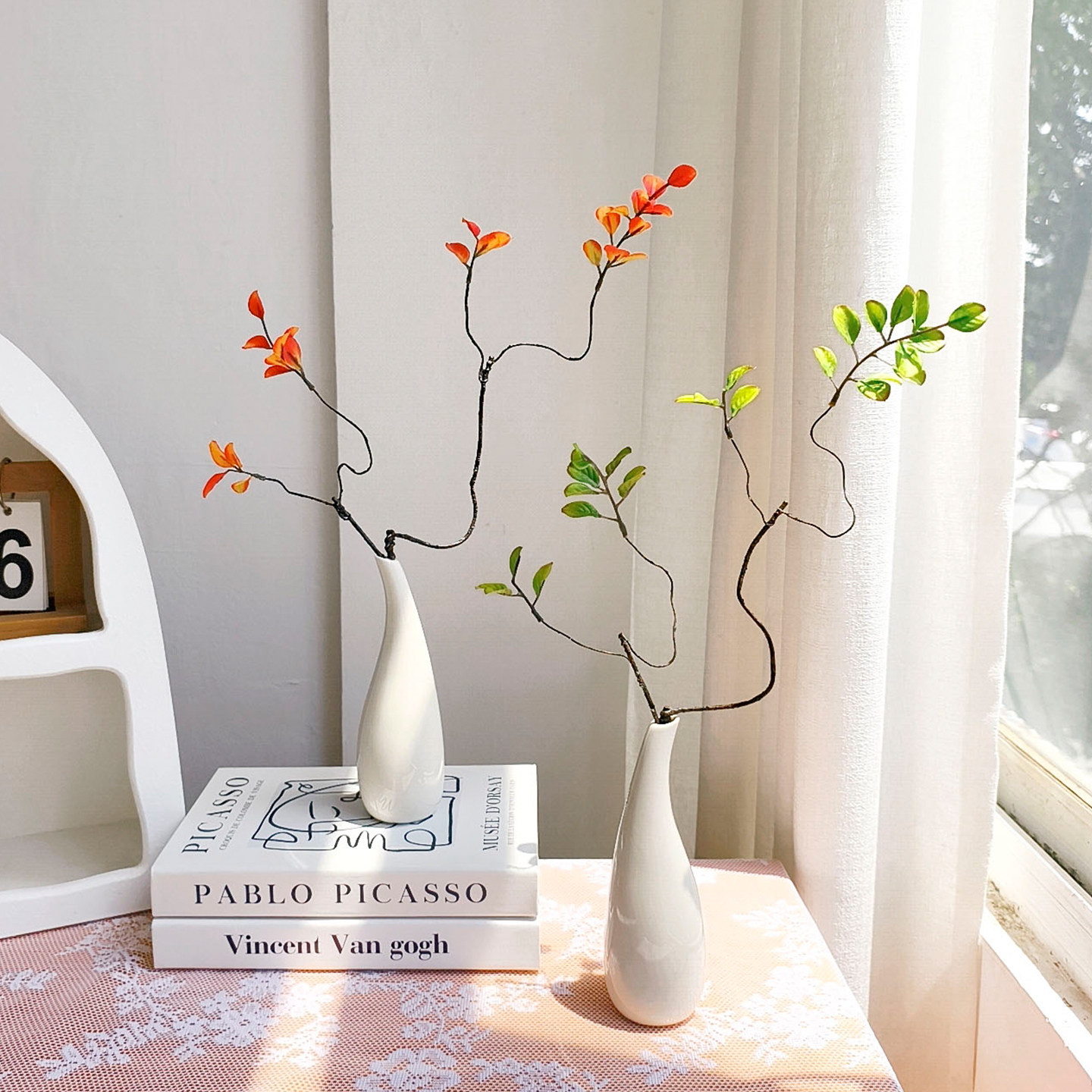 禅意拍照氛围道具仿真花陶瓷花瓶直播间场景布置服装美甲店美食化妆品摆拍背景造景小摆件高级感假花治愈摆设