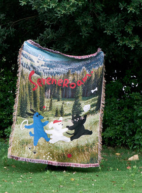 SOREMO 悠然漫步装饰毯小狗毛毯艺术挂毯重工色织沙发毯复古盖毯