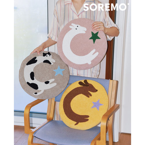 SOREMO 原创坐垫毛巾绣圆屁垫可拆洗厚蒲团记忆棉飘窗餐椅垫可爱