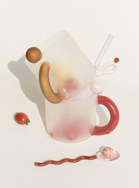 SOREMO 专利糖豆胖胖马克杯斜把手手工彩色玻璃杯可爱咖啡杯礼物