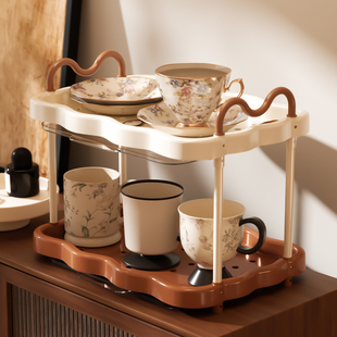 杯架置物架客厅轻奢放茶杯咖啡杯沥水双层托盘架子马克杯子收纳架