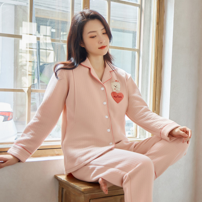 두꺼운 산후복 100% 순면 산모 수유복 산후 가을 겨울 에어 코튼 출산 겨울 두꺼운 잠옷