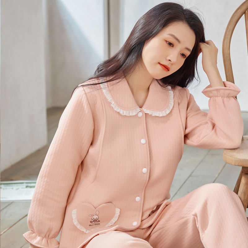 두꺼운 산후복 100% 순면 산모 수유복 산후 가을 겨울 에어 코튼 출산 겨울 두꺼운 잠옷