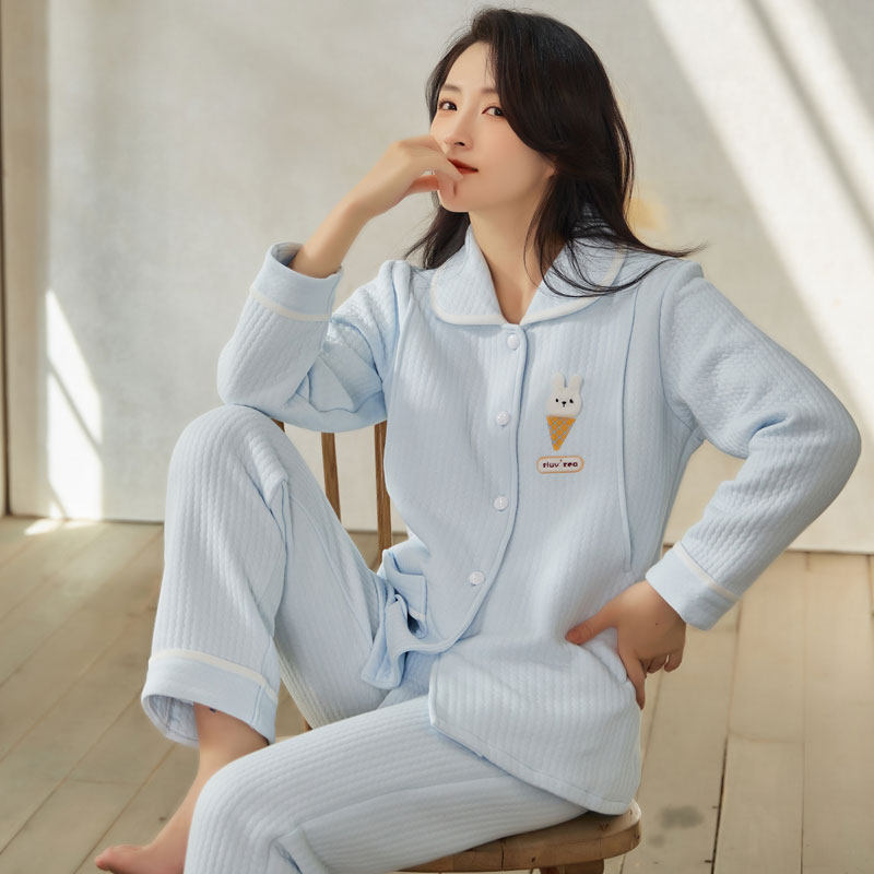 두꺼운 산후복 100% 순면 산모 수유복 산후 가을 겨울 에어 코튼 출산 겨울 두꺼운 잠옷