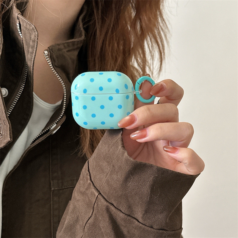 小清新薄荷绿底蓝波点适用Airpods4/pro3耳机保护壳套二三代新款