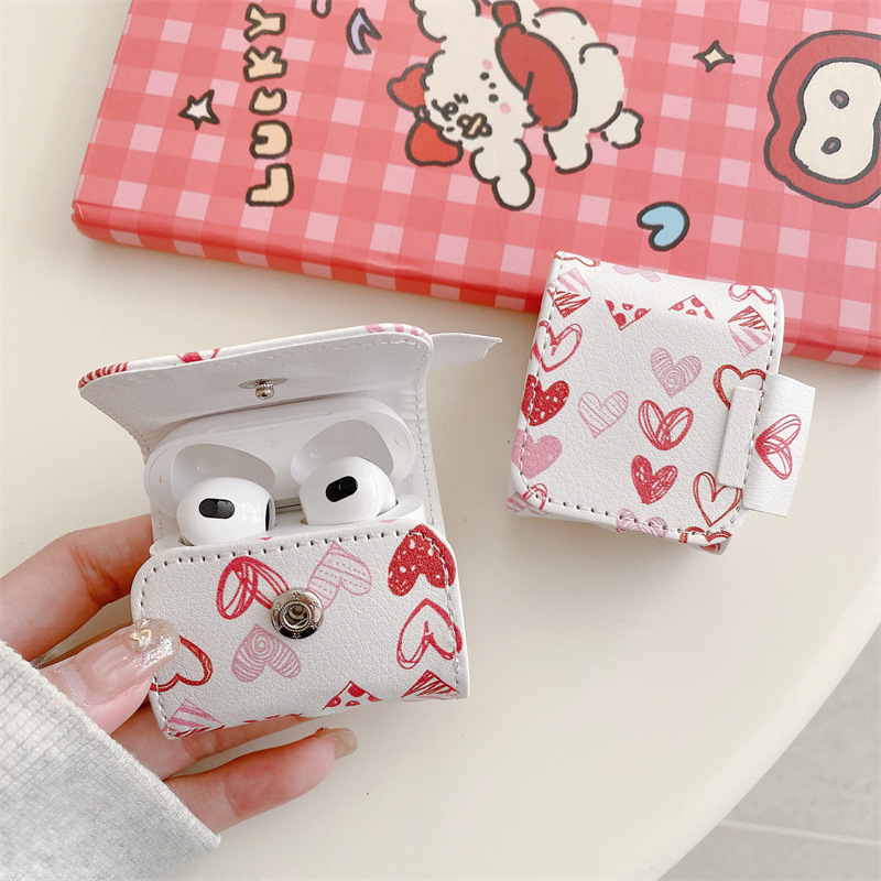 简笔皮质素描爱心适用Airpods4/pro3耳机保护壳套二三代新款小众