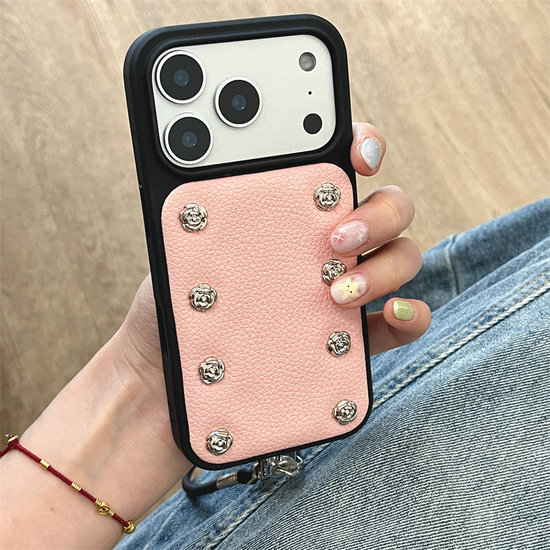 奢华个性柳钉山茶花适用iPhone17苹果16ProMax/15/14手机壳高级感