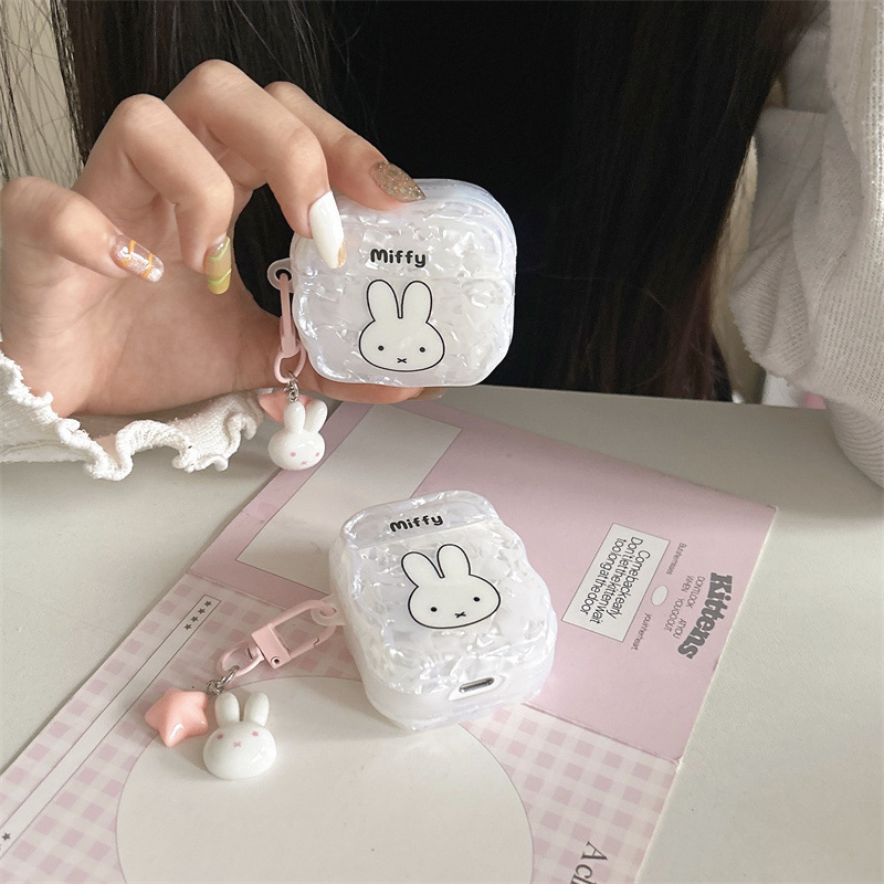 ins风贝壳纹线条兔子头像适用Airpods4/pro3耳机保护壳套二三代新