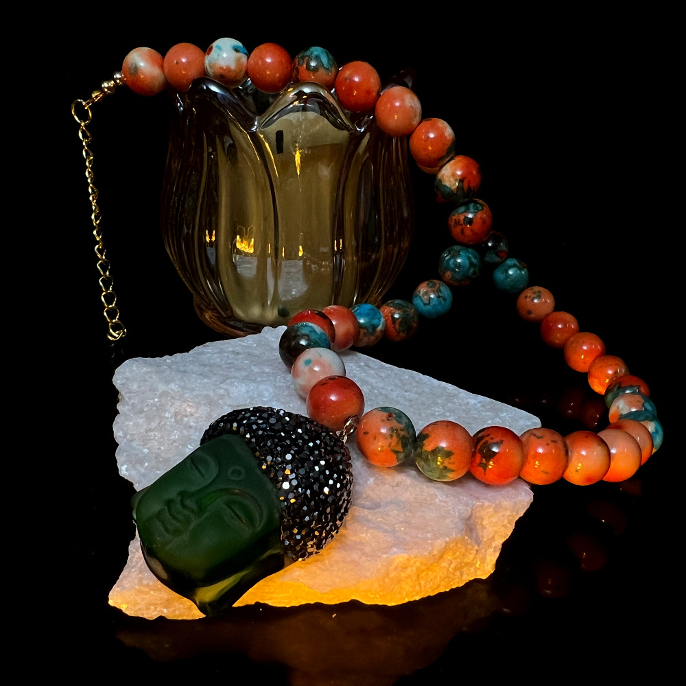 国风敦煌古法天然石小佛头琉璃透亮点钻 复古宫廷高级新中式项链