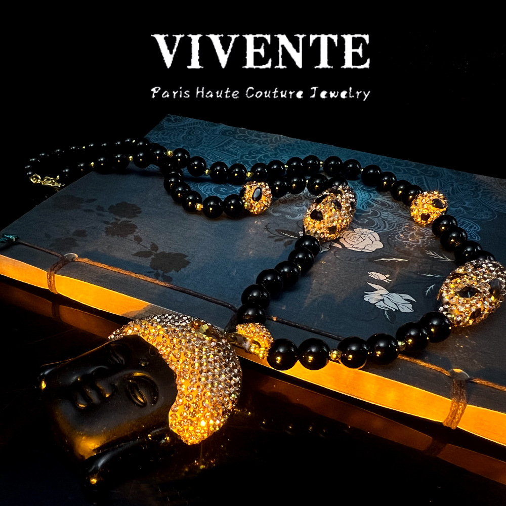 国风黑曜石佛头秋冬毛衣链陶泥串珠 复古vintage宫廷风新中式项链