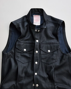 代购 biker NICENESS Taurillon vest全粒面牛皮机车马甲 26ss