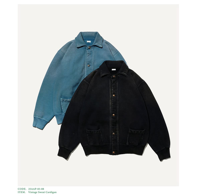 定番复古水洗面料polo领开衫卫衣