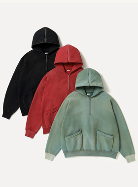 【代购】APRESSE 26ss Halfzip sweatshirt 复古水洗半拉链帽衫