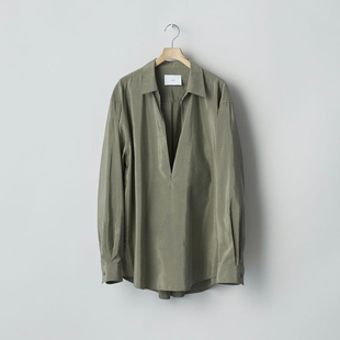【代购】SSSTEIN 25aw Silk nylon 真丝尼龙混纺船长领长袖衬衫