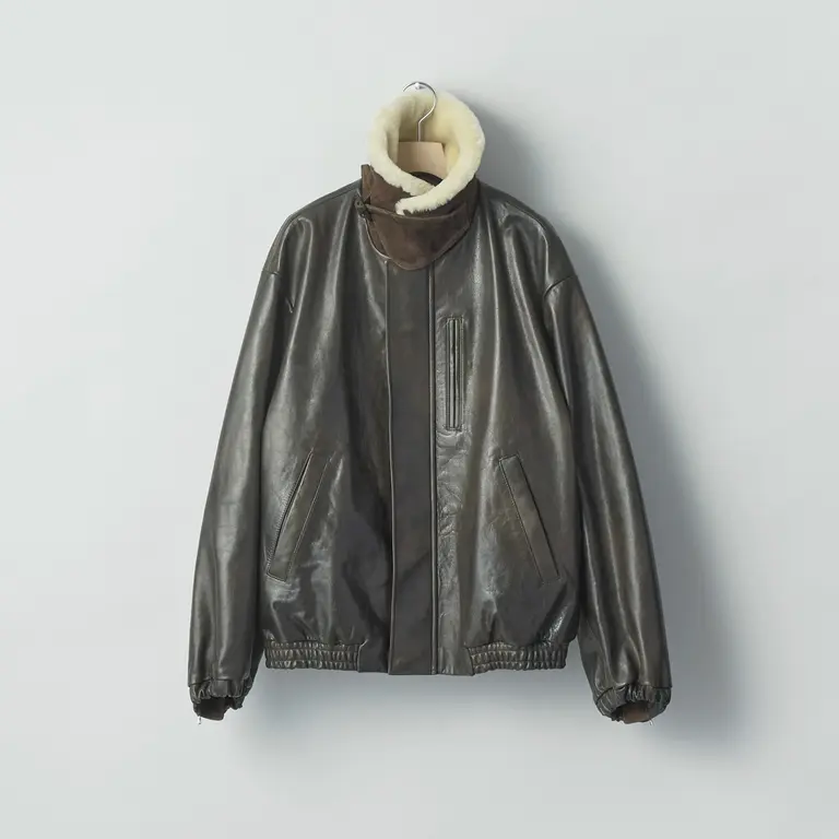 秋冬新款皮草领小牛皮棉服夹克