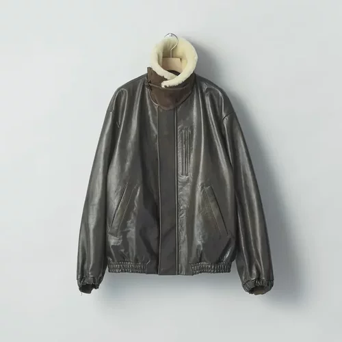 秋冬新款皮草领小牛皮棉服夹克