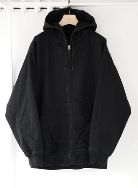 【代购】COMOLI 25aw Blackdenim zip parka 黑色牛仔拉链帽衫