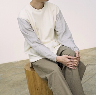 For BATONER coc 26ss crewneck面料拼接圆领T恤 Amunzen 代购