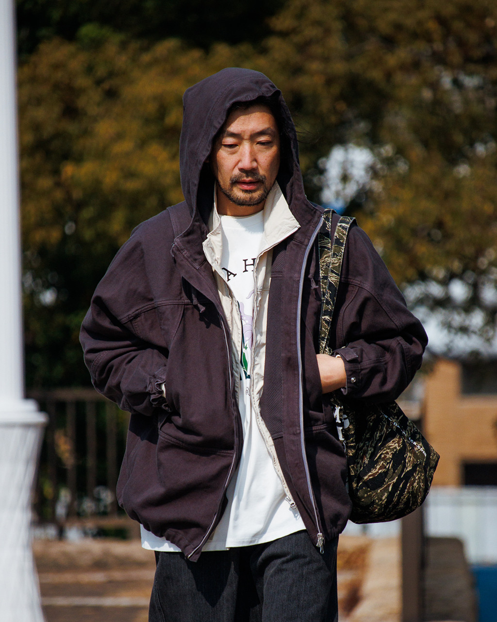 春夏新款蜡染做旧拉链连帽夹克