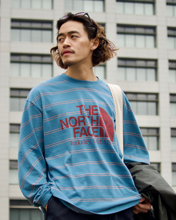 代购 撞色Logo条纹长袖 TNF北面紫标26ss tee T恤 Striped