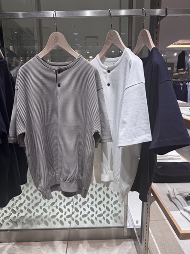 BATONER 26ss Blowsing henley neck长绒棉亨利领针织T恤