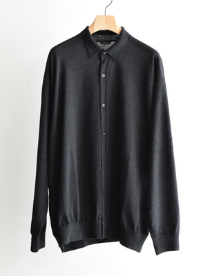 秋冬新款纯羊毛衬衫领针织开衫