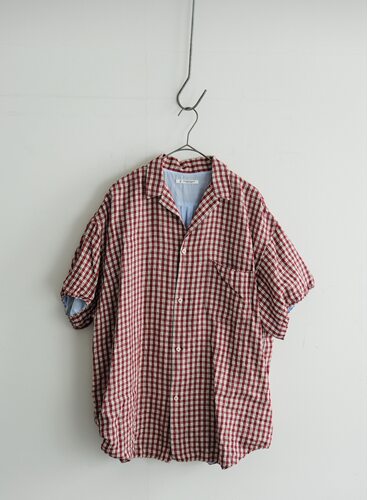 春夏新款亚麻真丝棉混纺格纹衬衫