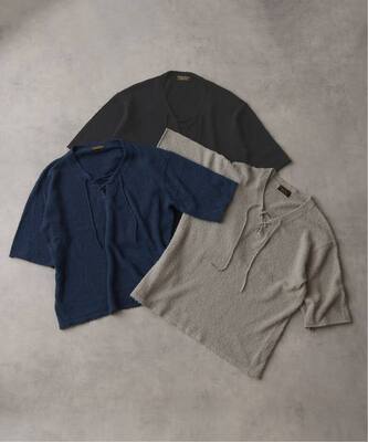 春夏新款系带领毛巾料短袖T恤