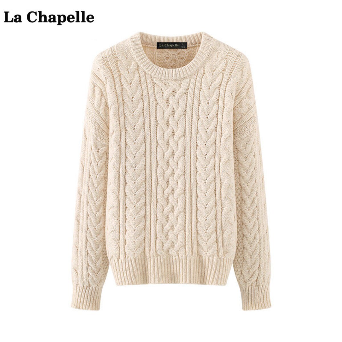 拉夏贝尔/La Chapelle复古麻花针织衫女秋冬新款套头百搭显瘦毛衣