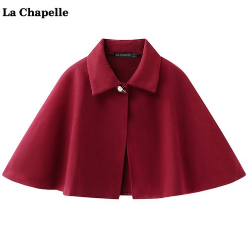 拉夏贝尔/La Chapelle法式复古红色翻领斗篷披肩女外搭气质外套