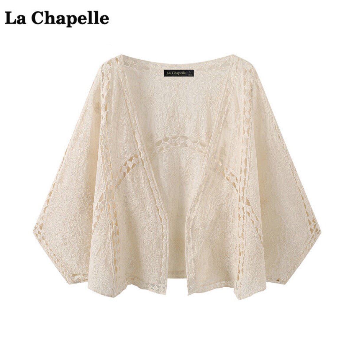 拉夏贝尔/La Chapelle度假风镂空蝙蝠袖开衫女夏季防晒披肩蕾丝衫
