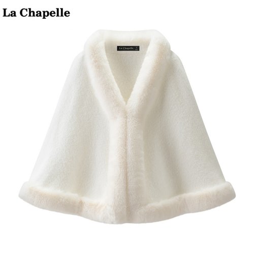 拉夏贝尔/La Chapelle新中式毛绒斗篷披肩女冬季加厚保暖气质外套