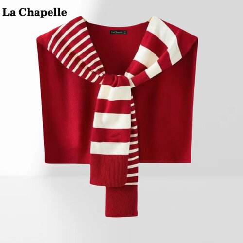 拉夏贝尔/La Chapelle气质百搭不对称条纹针织披肩女叠穿外搭围巾