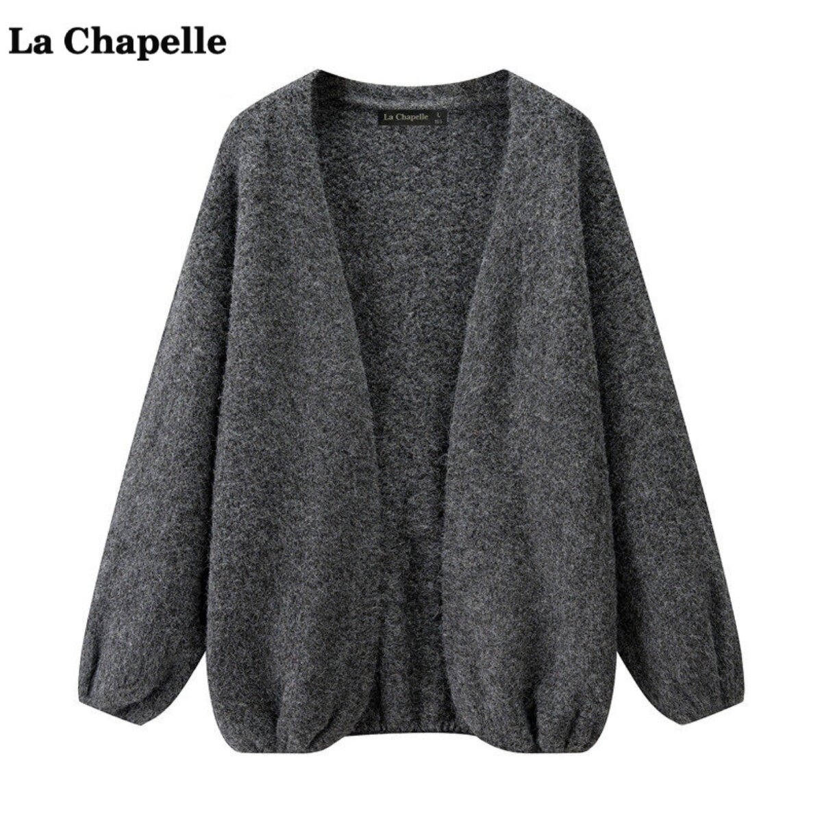 拉夏贝尔/La Chapelle软糯灯笼袖针织开女秋冬慵懒风百搭毛衣外套图片