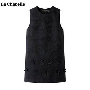 拉夏贝尔/La Chapelle黑色提花背心连衣裙女2025春法式小个子短裙