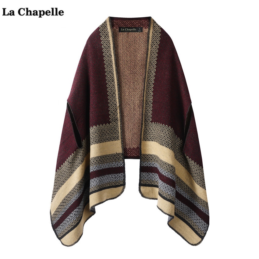 拉夏贝尔/La Chapelle秋冬款毛衣百搭两用围巾披肩女旗袍外套披风
