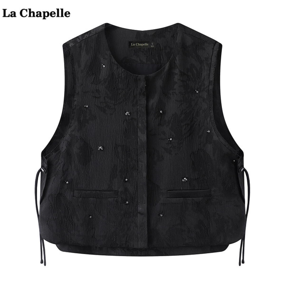 拉夏贝尔/La Chapelle新中式马甲短款圆领无袖外套女春季新款上衣