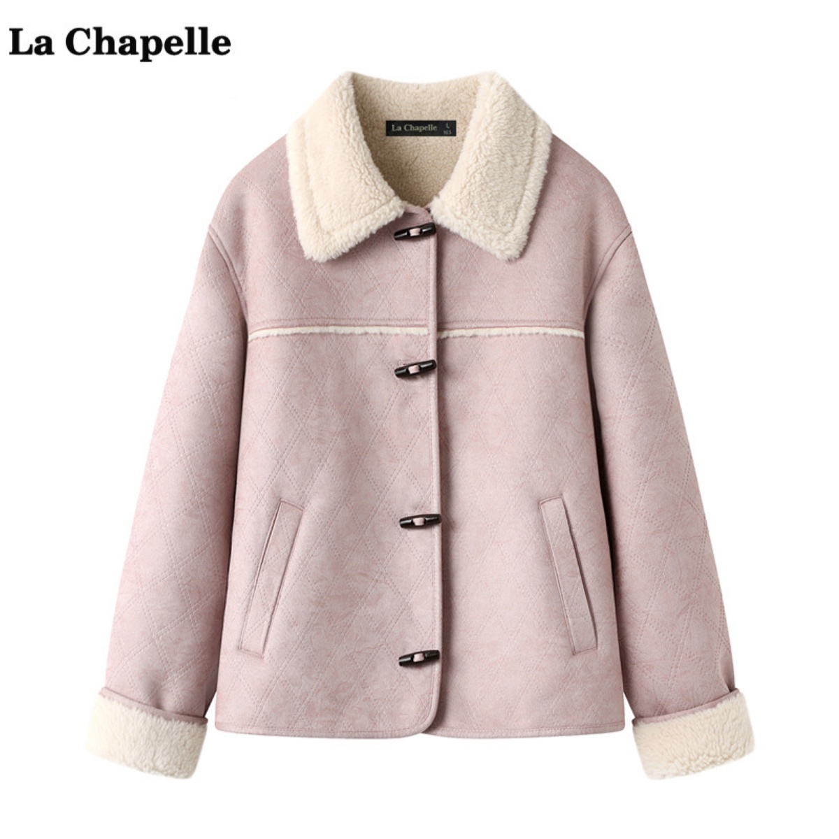 拉夏贝尔/La Chapelle时尚仿麂皮绒外套女秋冬季气质宽松保暖上衣