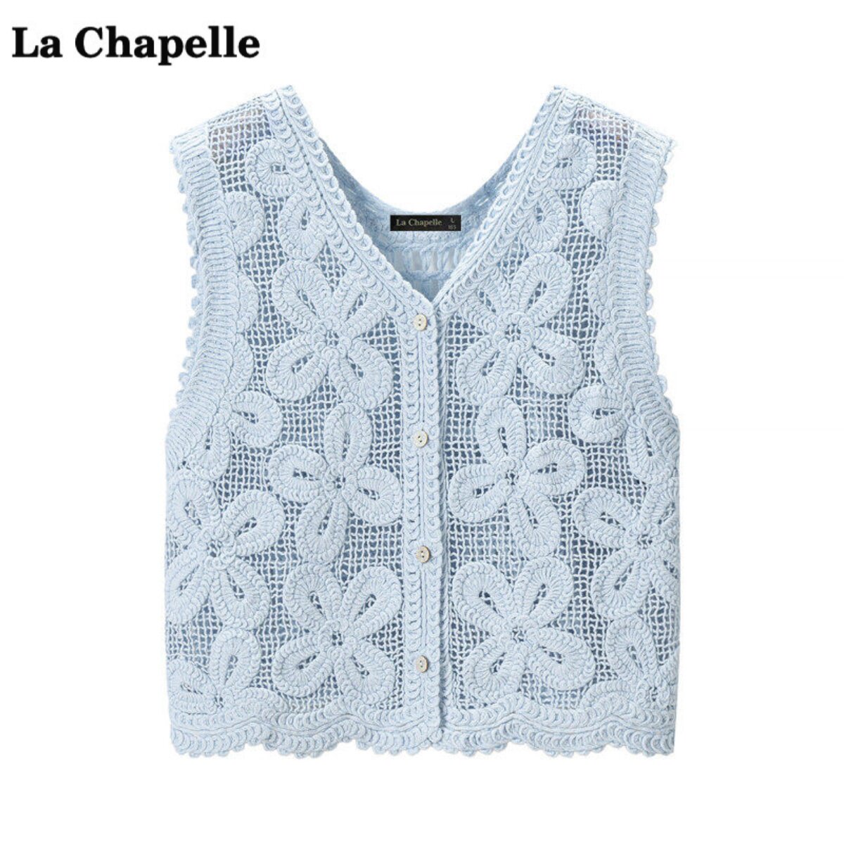拉夏贝尔/La Chapelle甜美V领钩花镂空马甲女春夏季显瘦叠穿背心