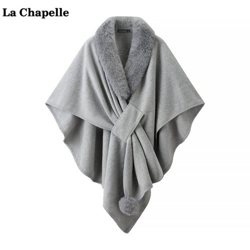 拉夏贝尔/La Chapelle高级感气质毛领斗篷披肩女秋冬外搭保暖上衣