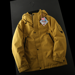 热反射内胆！冬季男士情侣款保暖御寒户外机能防风连帽工装羽绒服