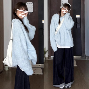 大码 软糯慵懒风翻领麻花针织毛衣女秋季 胖MM显瘦宽松加厚打底上衣