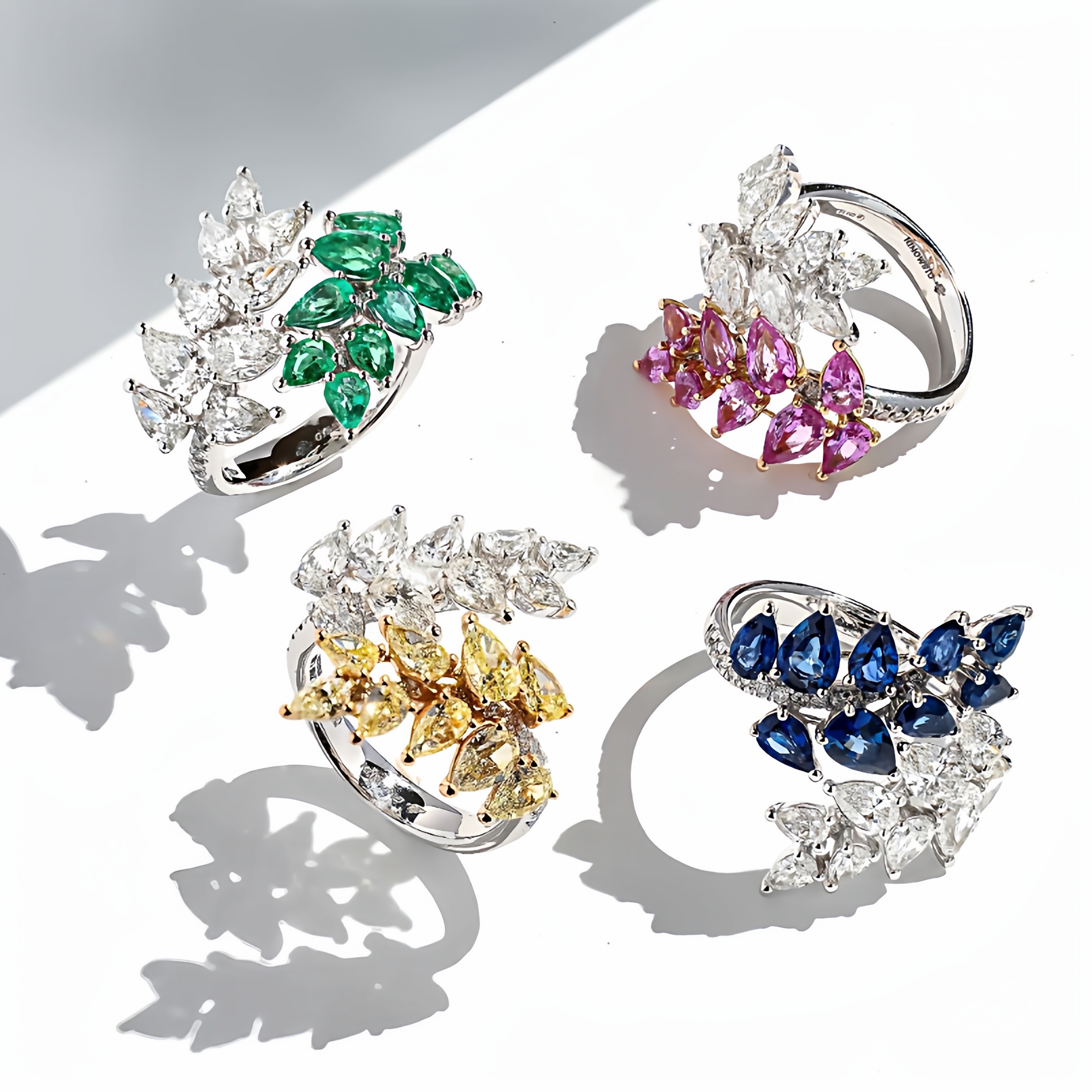 祖母绿黄蓝宝麦穗款戒指镶嵌设计简单大气