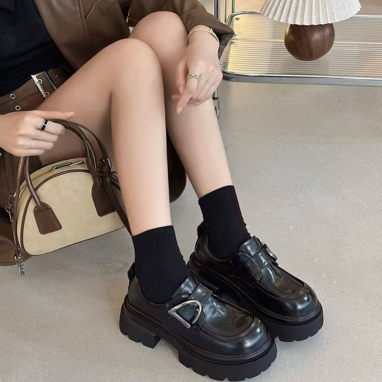 【支持退换】2025冬季新款南韩皮厚底百搭乐福鞋786SSNR 12.1,女鞋,休闲板鞋,淘宝优惠券,粉丝福利购,淘宝优惠卷